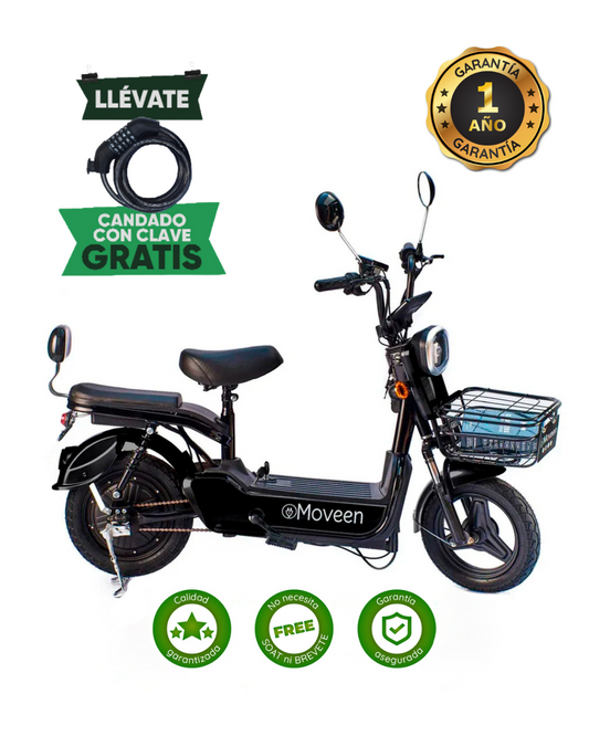 Bicimoto Eléctrica Moveen Med Urban 2 Negro +  candado con clave de regalo